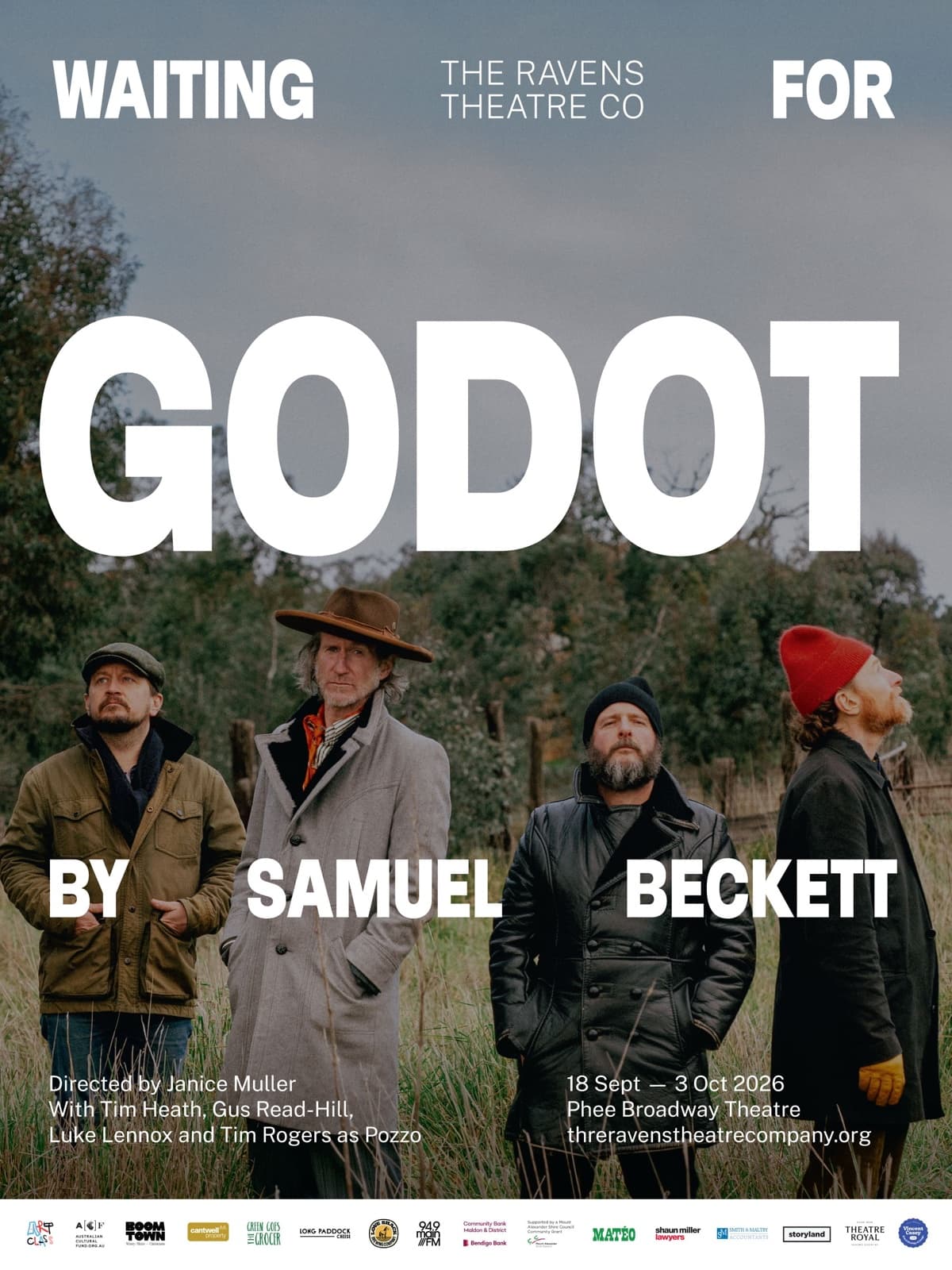 Waiting for Godot by Samuel Beckett, directed by Janice Muller — 18 September to 3 October 2026, Phee Broadway Theatre