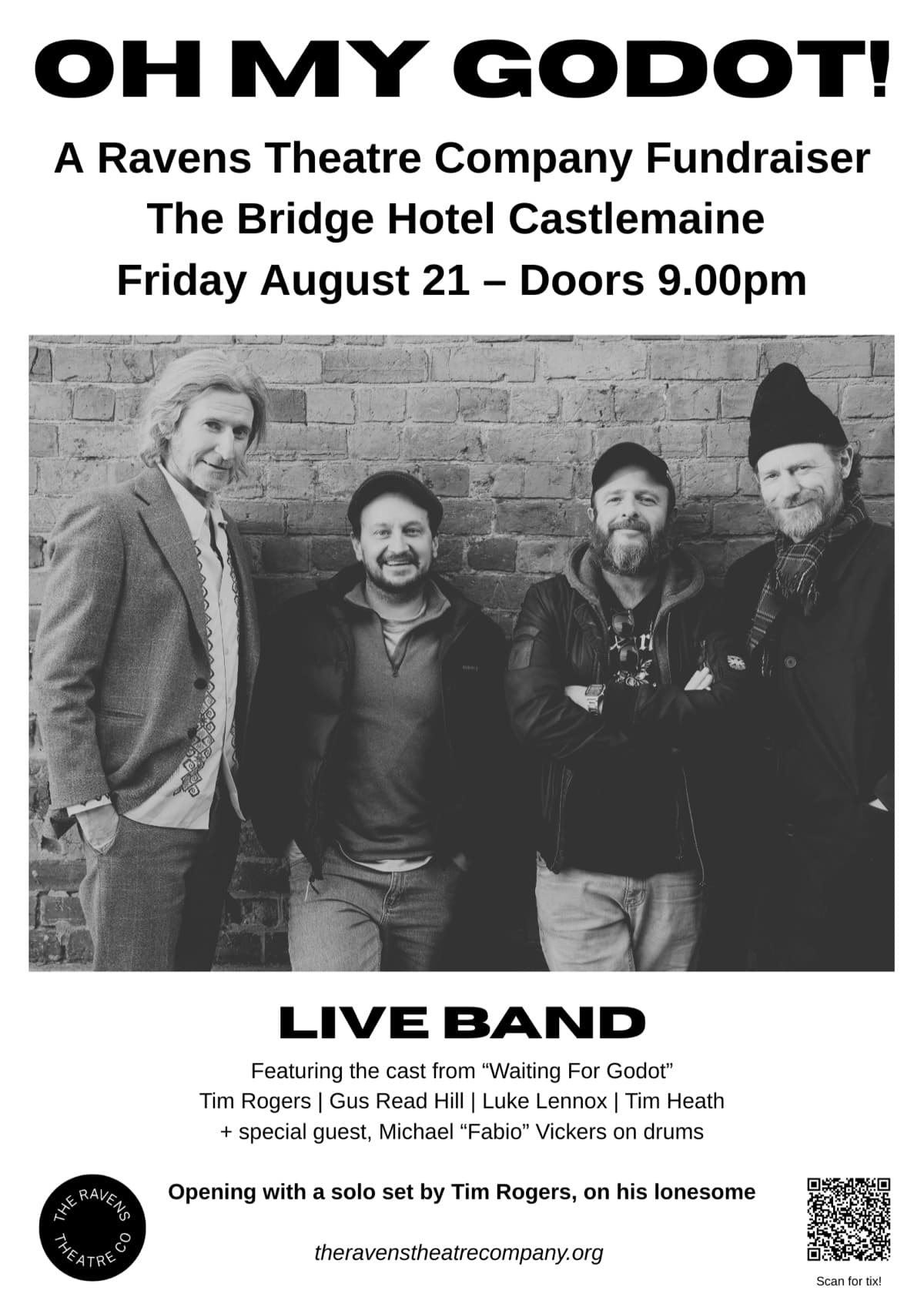 Oh My Godot! A Ravens Theatre Company fundraiser at The Bridge Hotel Castlemaine, Friday August 21, doors 9.00pm