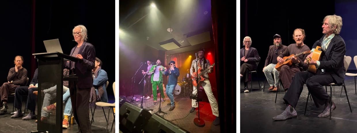Scenes from the Ravens fundraisers — a Q&A on stage at the Phee Broadway Theatre and the cast playing The Bridge Hotel
